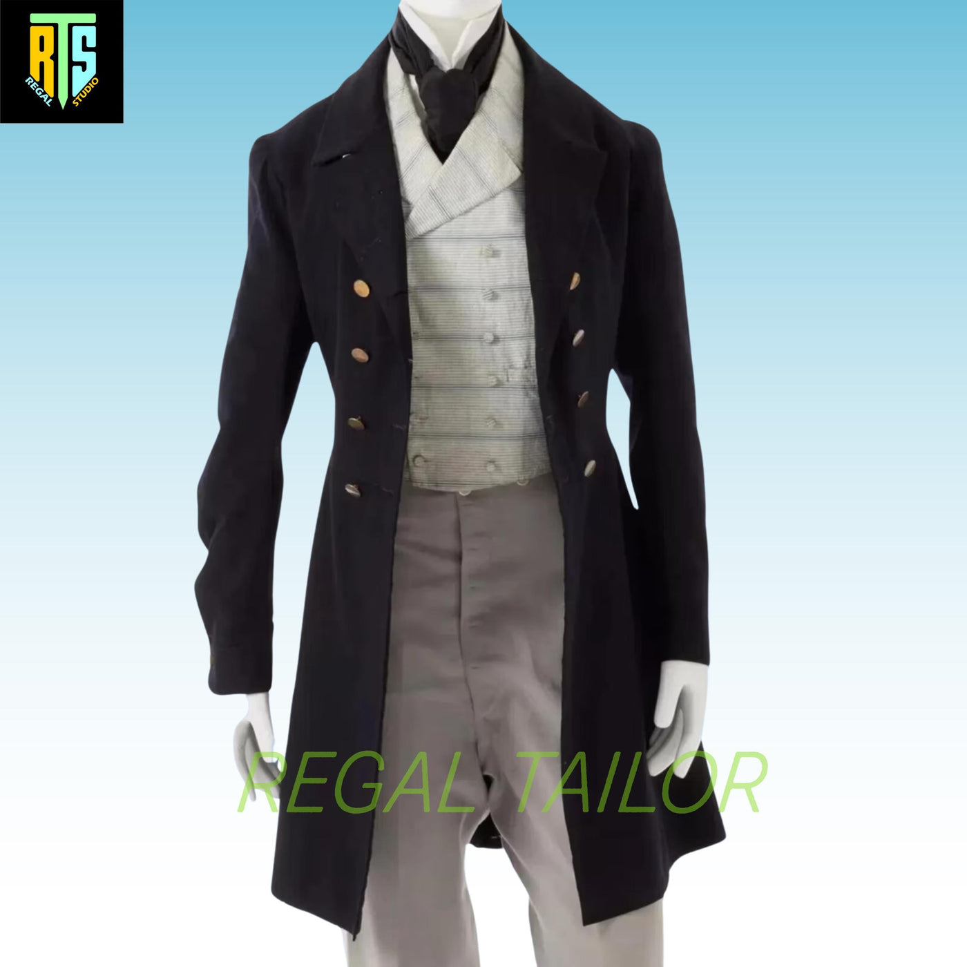 Men's Dark Navy Blue Regency 1840-1850 Coat - 19th Century Wool Coat - Historical Coat - Regency Victorian Style Coat - Regency Jacket