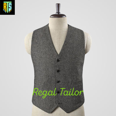 Men's 3-Piece Tweed Suit with Long Coat - Peaky Blinders Style - Tweed Herringbone - Tom Shelby Inspired - Tailor-Made - High-Quality Coat