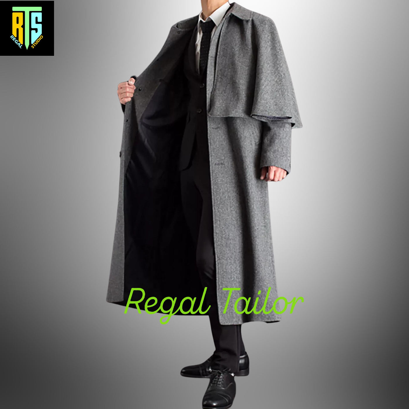 Gray Inverness Cape Coat – A Custom Made Wool Overcoat With A Classic Cape Design - Elegant Coachmen's Coat - Regency Garrick Overcoat