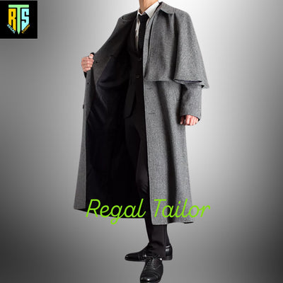 Gray Inverness Cape Coat – A Custom Made Wool Overcoat With A Classic Cape Design - Elegant Coachmen's Coat - Regency Garrick Overcoat