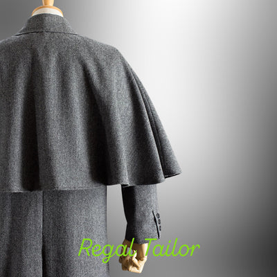 Gray Inverness Cape Coat – A Custom Made Wool Overcoat With A Classic Cape Design - Elegant Coachmen's Coat - Regency Garrick Overcoat