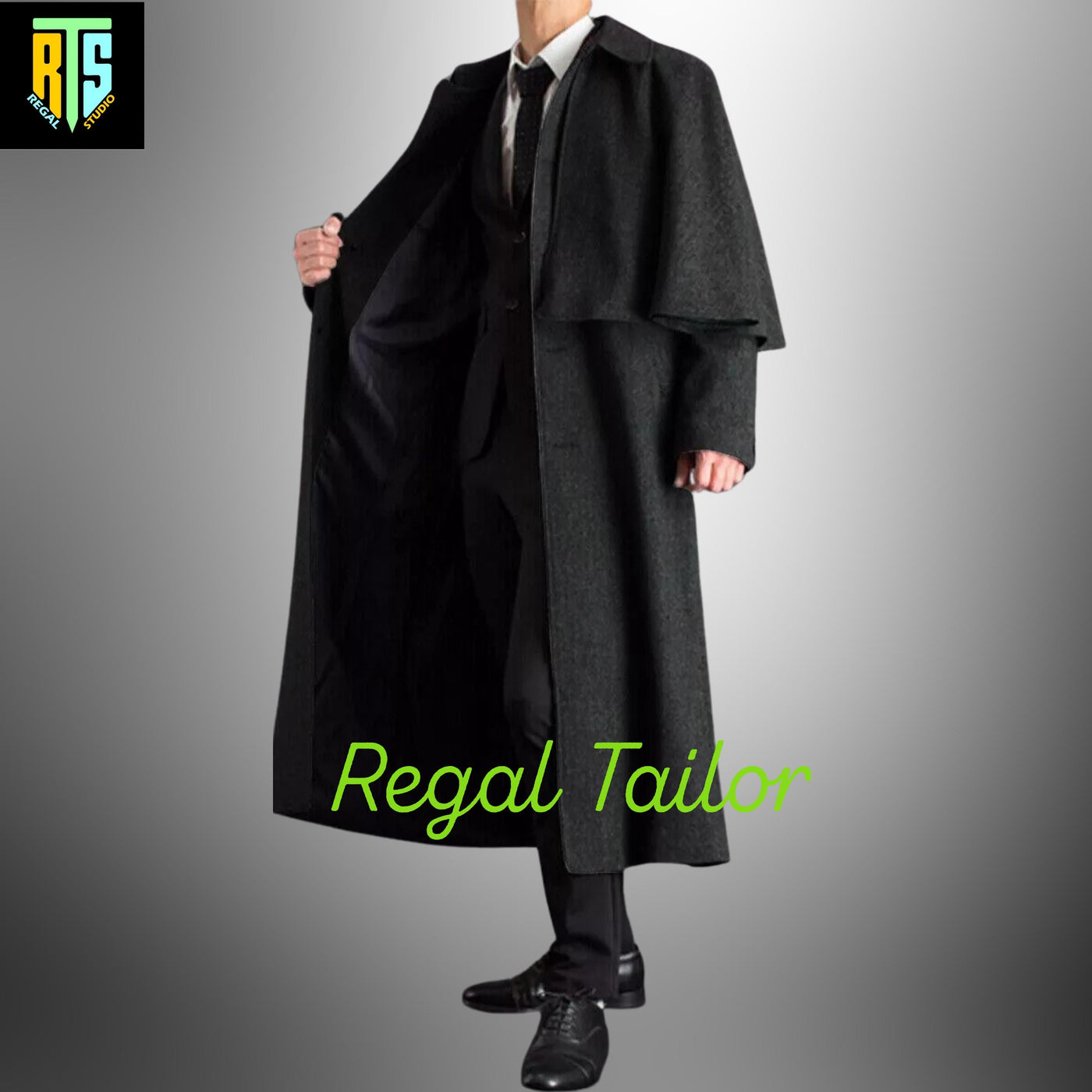 Black Inverness Cape Coat – A Custom Made Wool Overcoat With A Classic Cape Design - Elegant Coachmen's Coat - Regency Garrick Overcoat