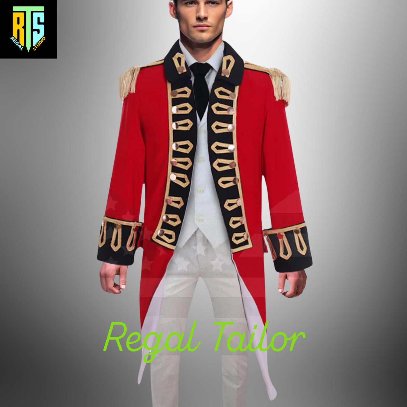 Men's George Washington Colonial Costume Red Colonial Officer Uniform - Revolutionary War Costume 1770s American Soldier Uniform