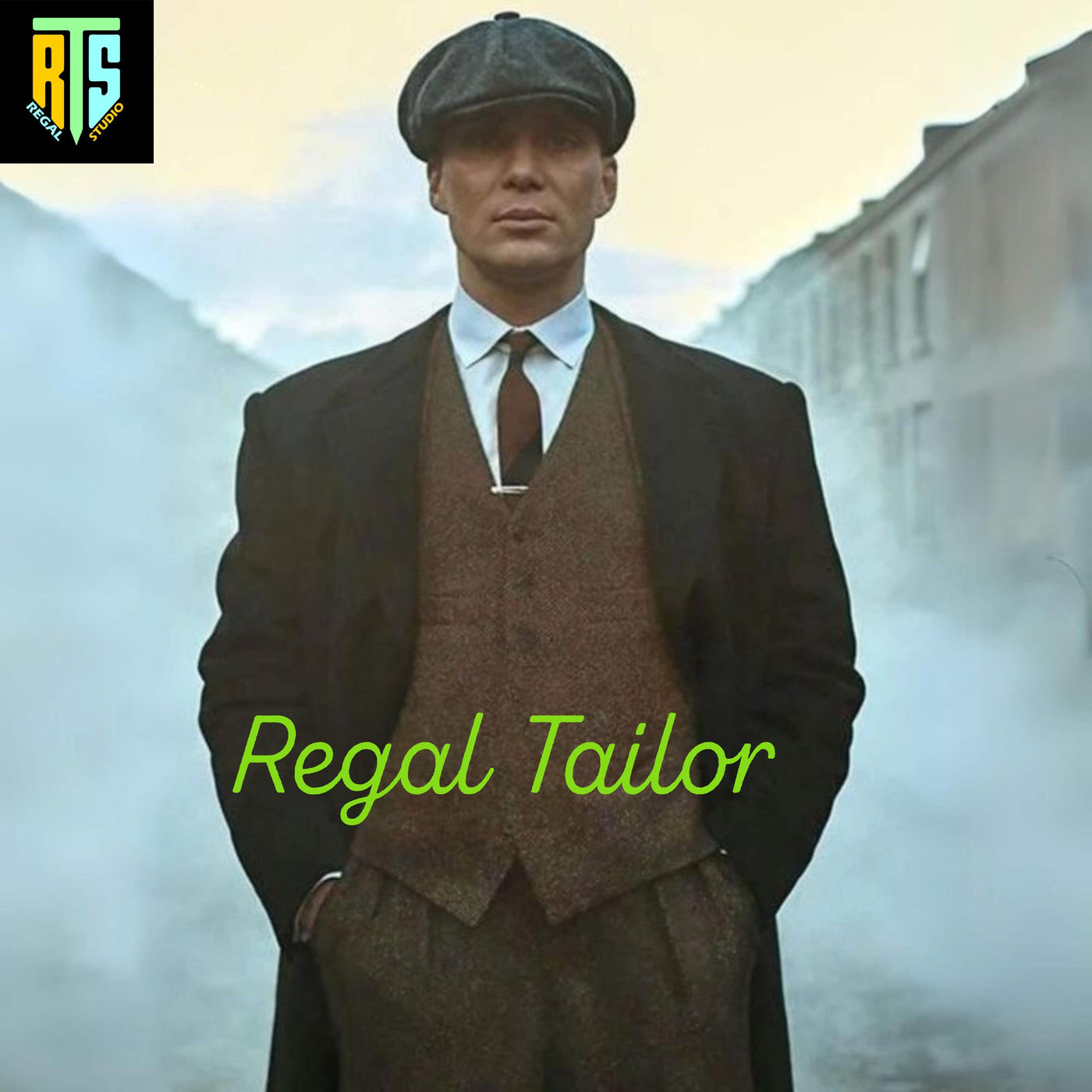 Men's 3-Piece Brown Tweed Suit with Long Coat - Peaky Blinders Style - Tweed Herringbone - Tom Shelby Inspired - Custom Made 3 Piece Suit