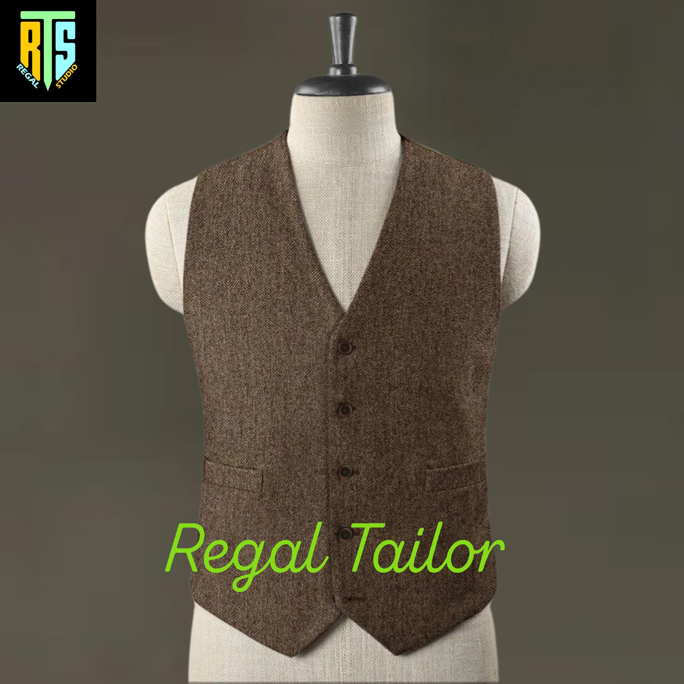 Men's 3-Piece Brown Tweed Suit with Long Coat - Peaky Blinders Style - Tweed Herringbone - Tom Shelby Inspired - Custom Made 3 Piece Suit