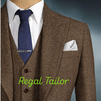 Men's 3-Piece Brown Tweed Suit with Long Coat - Peaky Blinders Style - Tweed Herringbone - Tom Shelby Inspired - Custom Made 3 Piece Suit