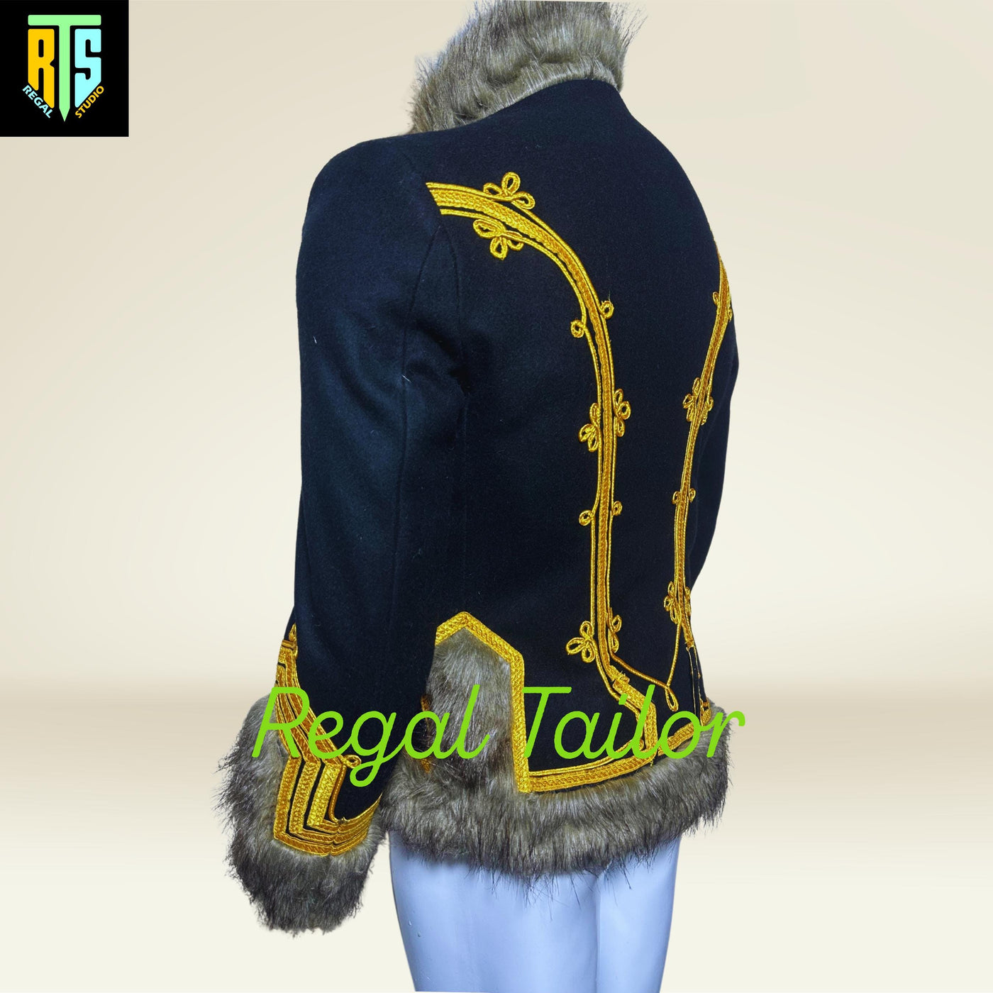 Gold Embroidered Hussar Jacket with Fur Trim and Braided Detailing - Men's Napoleonic Hussar Jacket - Military Uniform