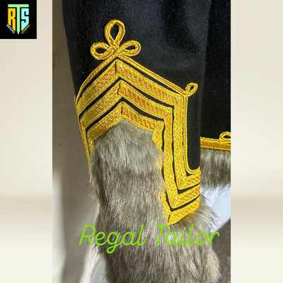 Gold Embroidered Hussar Jacket with Fur Trim and Braided Detailing - Men's Napoleonic Hussar Jacket - Military Uniform