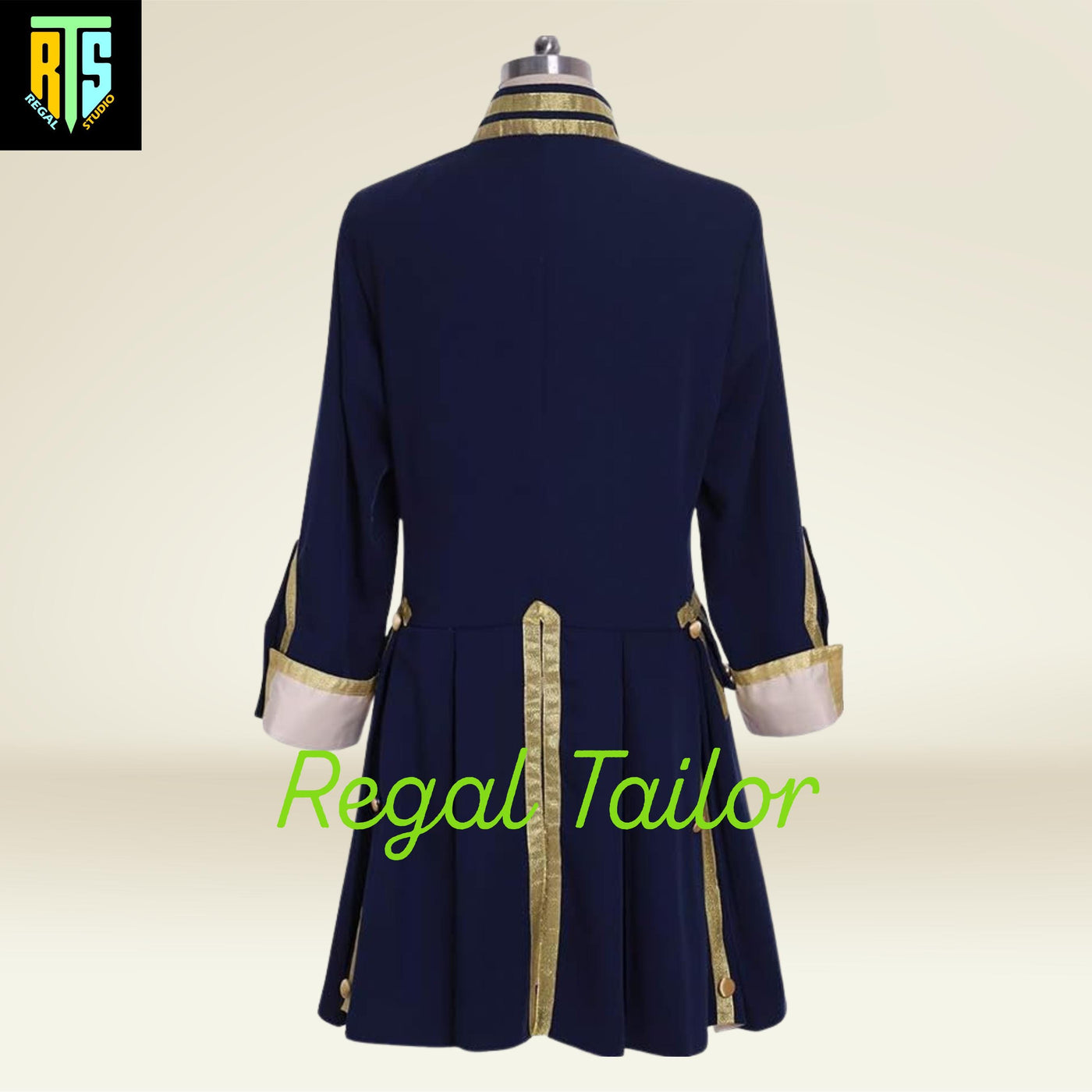 Royal Navy-Inspired Regency Tailcoat – Elegant Blue & Gold Historical Jacket - Regency Era Jacket with Golden Lining - Historical Wears