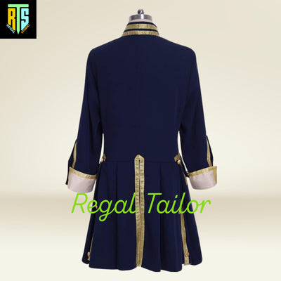 Royal Navy-Inspired Regency Tailcoat – Elegant Blue & Gold Historical Jacket - Regency Era Jacket with Golden Lining - Historical Wears