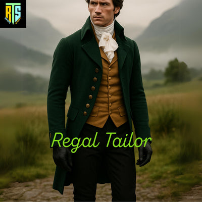 Jane Austen Costume - Regency Era Men's Green Tailcoat Outfit – 19th Century Historical Costume – Cosplay or Themed Event Wear - Men's Coat
