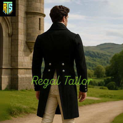 Elegant Regency Gentleman’s Black Tailcoat Ensemble with Cream Waistcoat and Breeches - Formal Historic Reenactments -Men's Regency Jackets