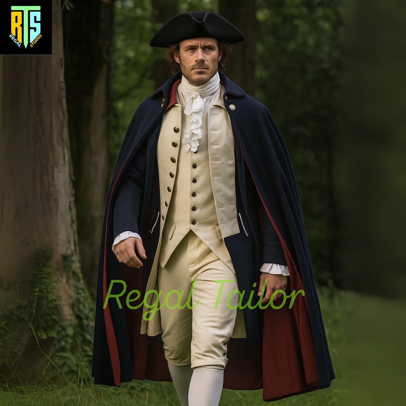 George Washington Uniform - Men 1770s American Revolution War Jacket - Halloween Costume - Historical 18th Century Reenactment Outfit