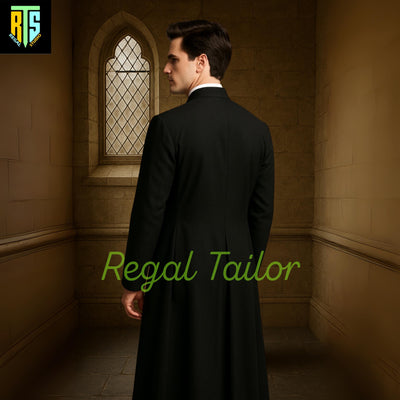 Classic Black Clerical Cassock for Priests – Full-Length Button Front Robe with Roman Collar | Custom Fit Church Vestment - Custom Size