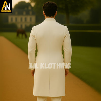 White Regency Tailcoat with Golden Vest – Formal Historical Outfit for Weddings and Theatre - Men's White Regency Tailcoat - Custom Made