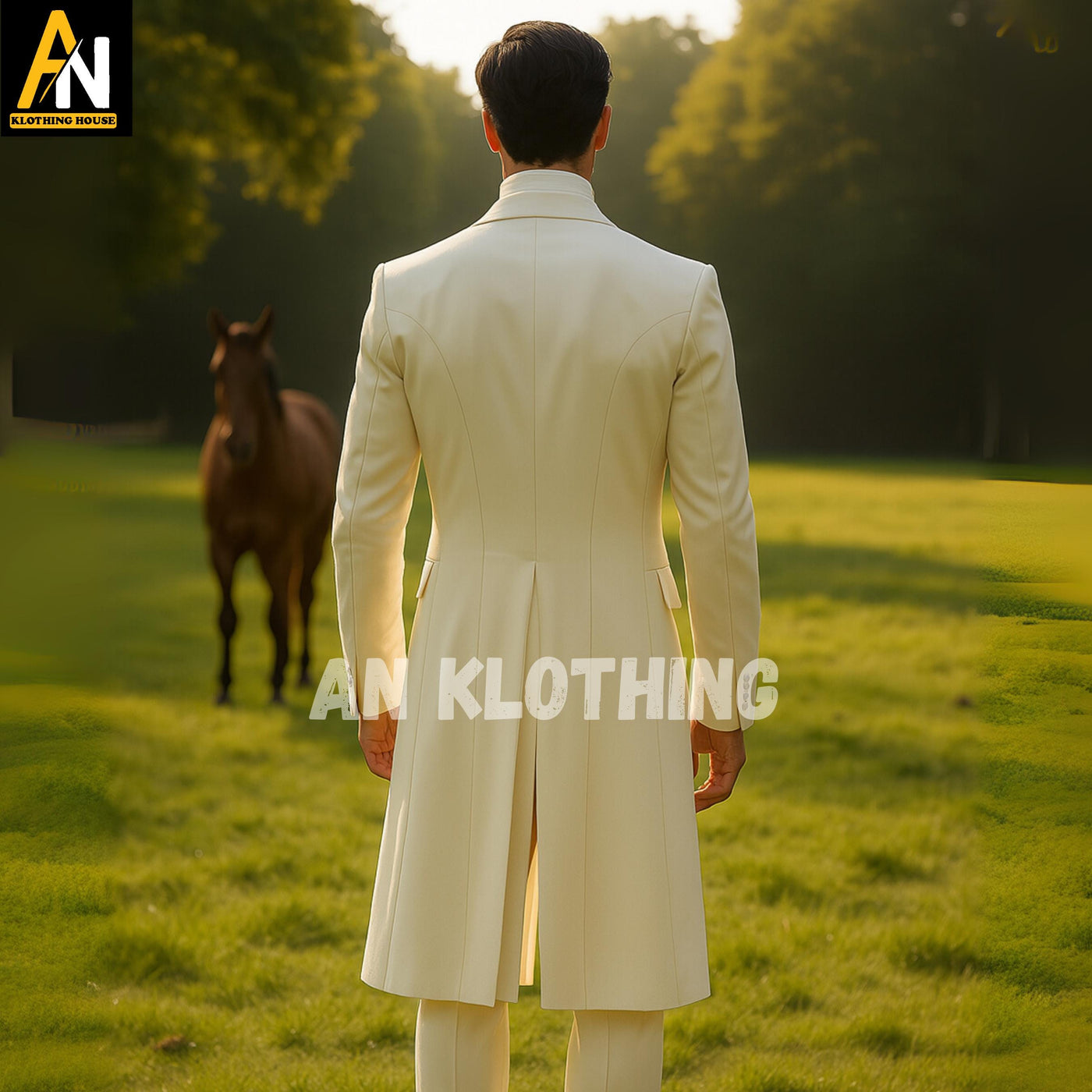 Men's Regency Off-White Suit with Gold Buttons | Historical Gentleman Formalwear | Victorian Inspired Groomsman Outfit - Regency Wool Coat