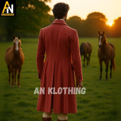 Regency Gentleman’s Rust Red Riding Wool Tailcoat Set – 18th Century Inspired Formal Suit, Waistcoat & Breeches - Men's Regency Jackets