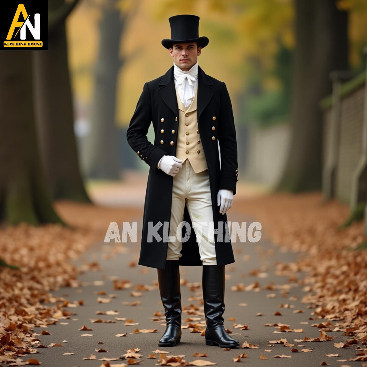 Men's Regency Classic Black Wool Coat - White Breeches - Gold Waistcoat – Men's Regency Era Jackets - Mr. Darcy Outfit Winters Wear