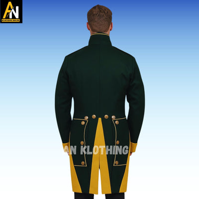 Green & Yellow Officer Style Parade Jacket | Historical Costume | Custom Made - Regency Military Tailcoat for Men - Historical Costume