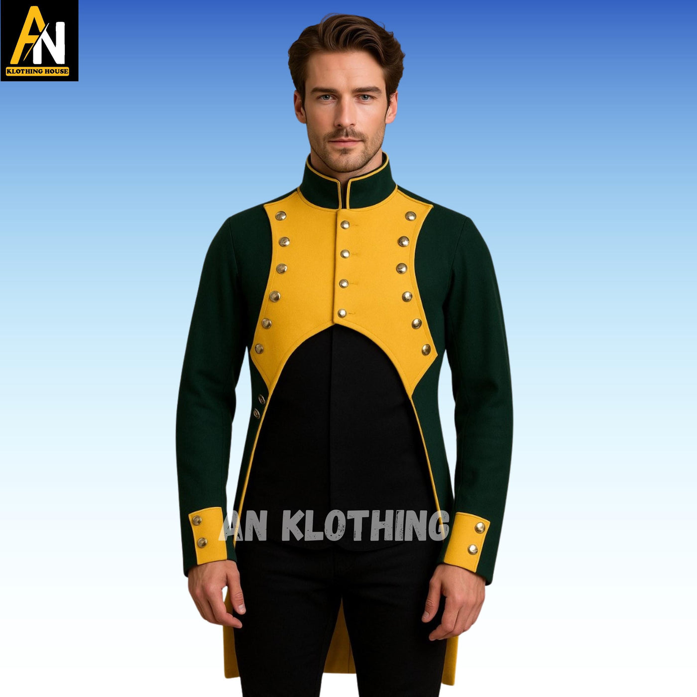 Green & Yellow Officer Style Parade Jacket | Historical Costume | Custom Made - Regency Military Tailcoat for Men - Historical Costume