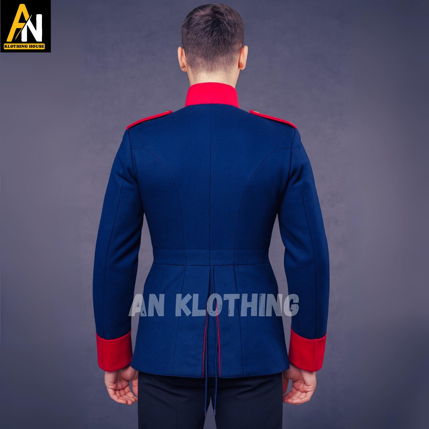 Men's Royal Blue Military Ceremonial Jacket – Victorian Parade Dress Uniform with Red Cuffs & Brass Buttons - Officer's Jacket