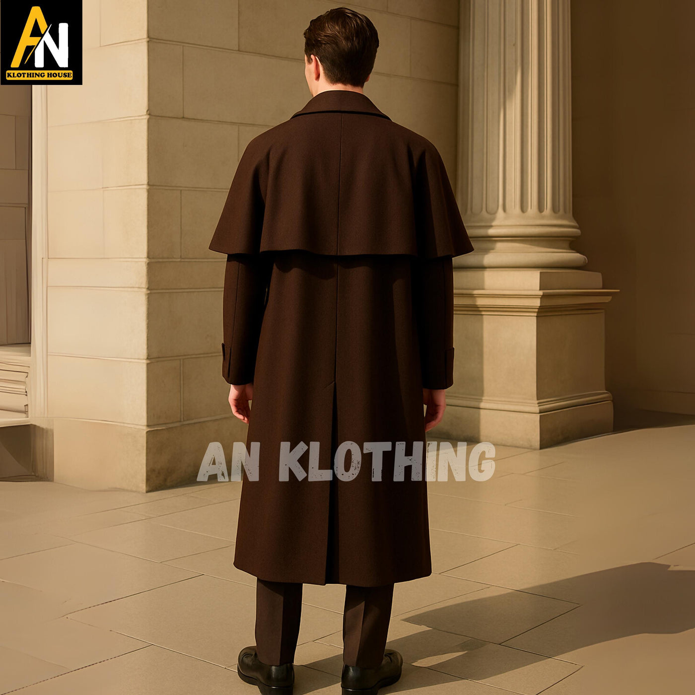 Classic Victorian Overcoat for Gentlemen - Dark Brown Wool Inverness Cape Coat -Formal Outerwear with Timeless Coachman Style-Wool Cape Coat