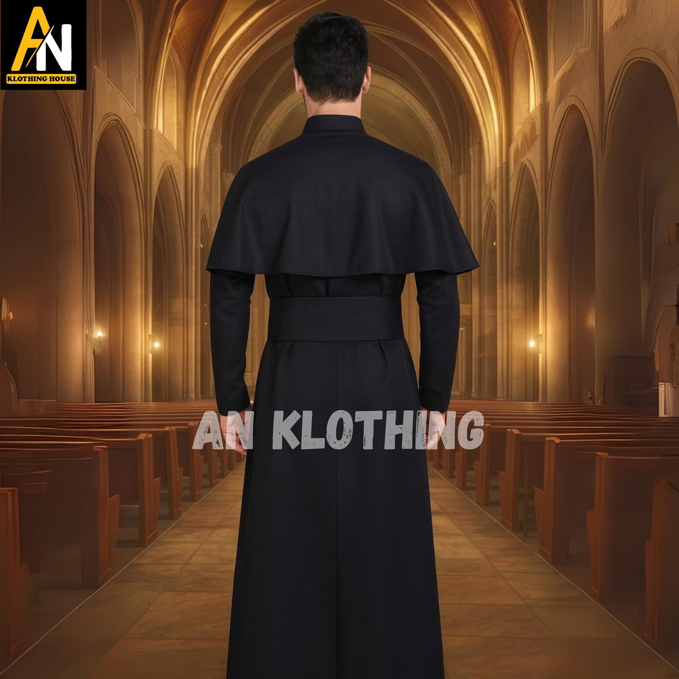 Traditional Black Roman Catholic Priest Cassock for Men – Full-Length Clergy Robe with Shoulder Cape – Custom Tailored Vestment- Custom Size