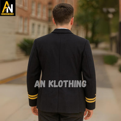 Men’s Black Double-Breasted Naval Blazer with Gold Braid – Custom Military-Inspired Officer Jacket | Formal Uniform Coat - Military Coat
