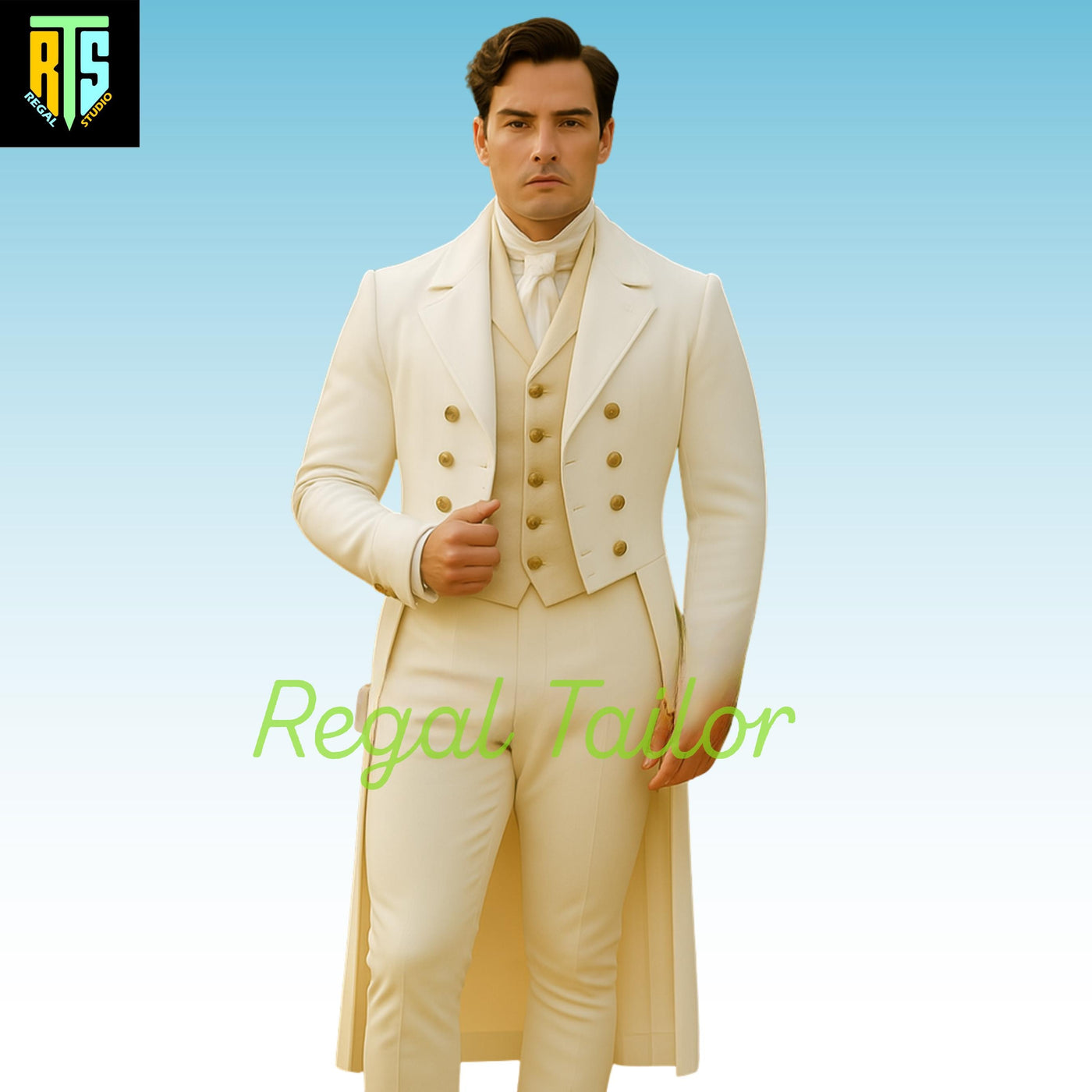 Handmade Mr. Darcy-Inspired Men's White Regency Military Coat – Authentic 1800s Style with Elegant Long Tails - Custom Fitted - Regency Suit