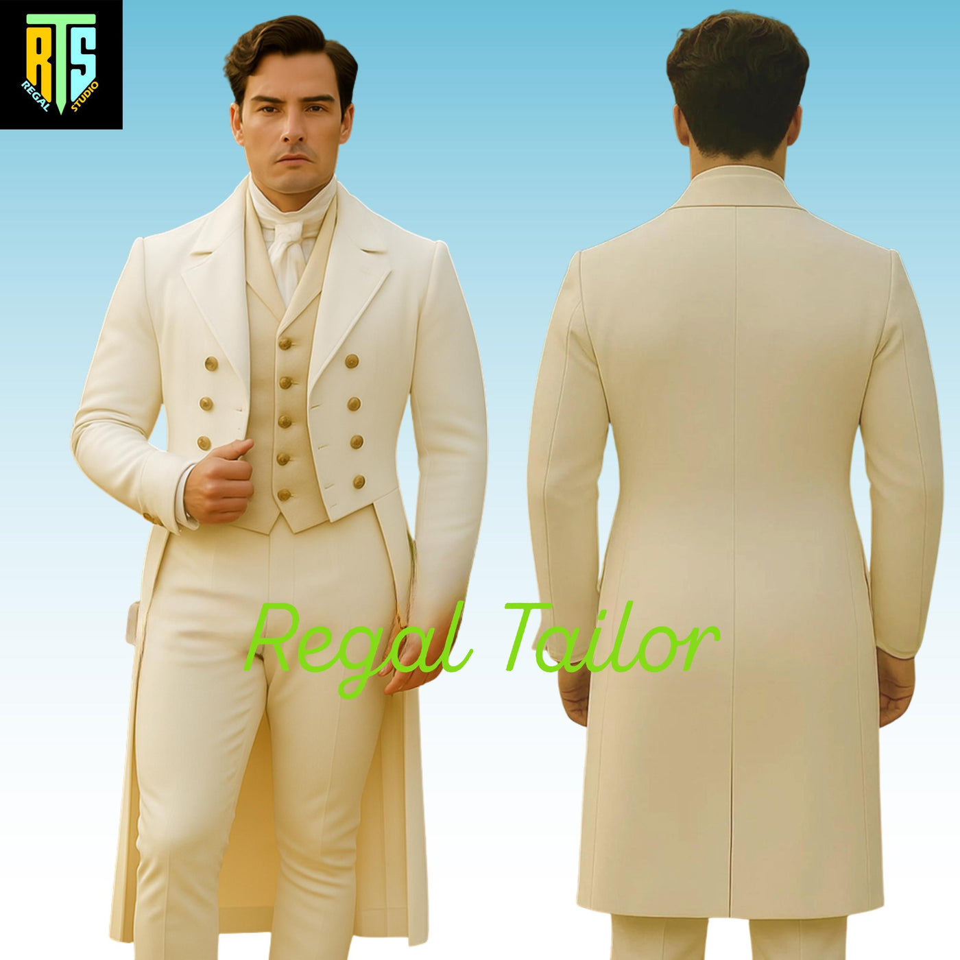 Handmade Mr. Darcy-Inspired Men's White Regency Military Coat – Authentic 1800s Style with Elegant Long Tails - Custom Fitted - Regency Suit