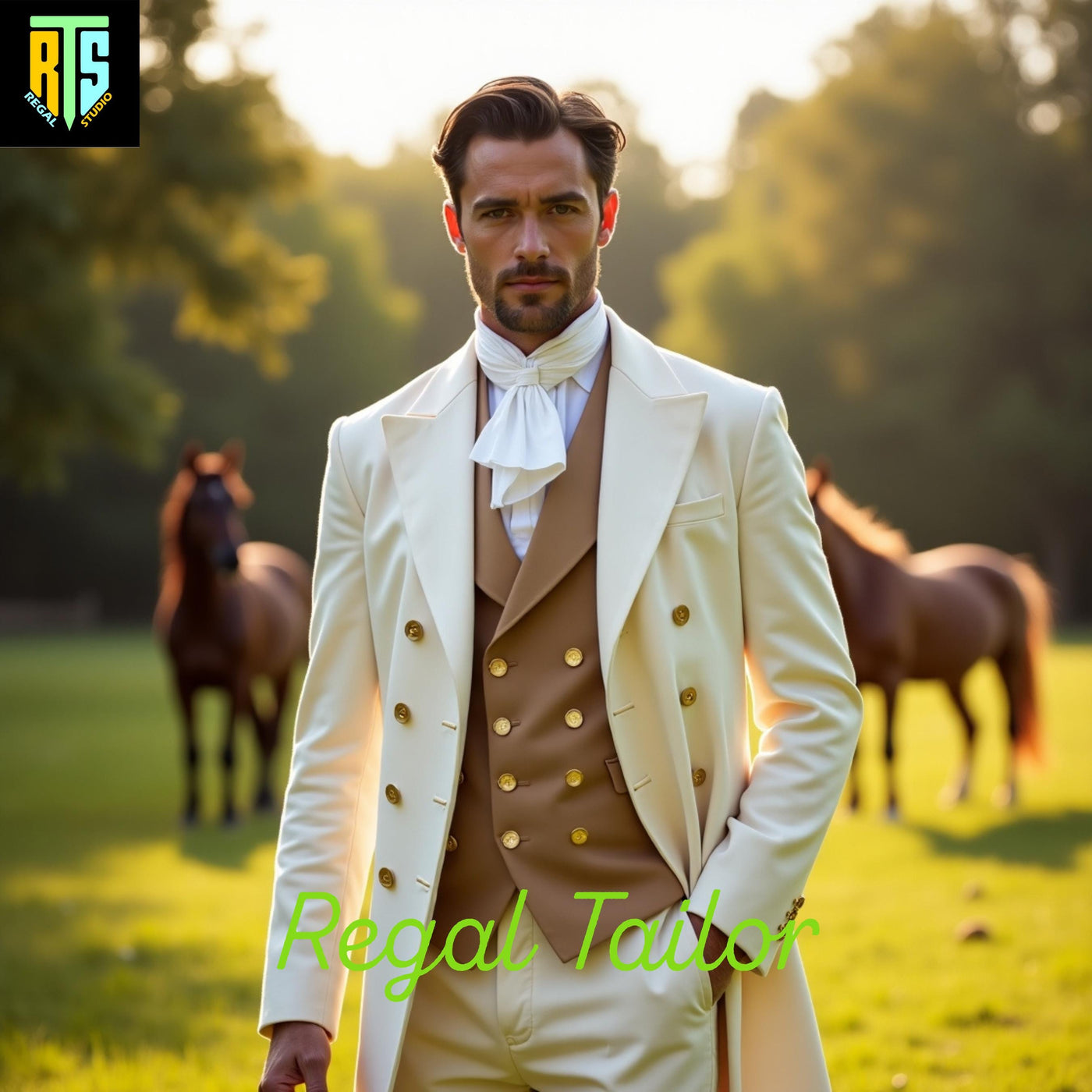 Men's Regency Off-White Wool Suit with Gold Buttons, Historical Gentleman Formalwear, Victorian Inspired Groomsman Outfit - Regency Jacket