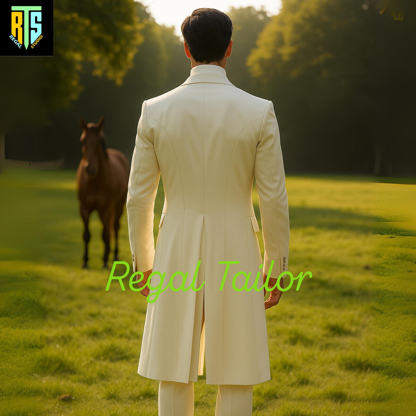 Men's Regency Off-White Wool Suit with Gold Buttons, Historical Gentleman Formalwear, Victorian Inspired Groomsman Outfit - Regency Jacket