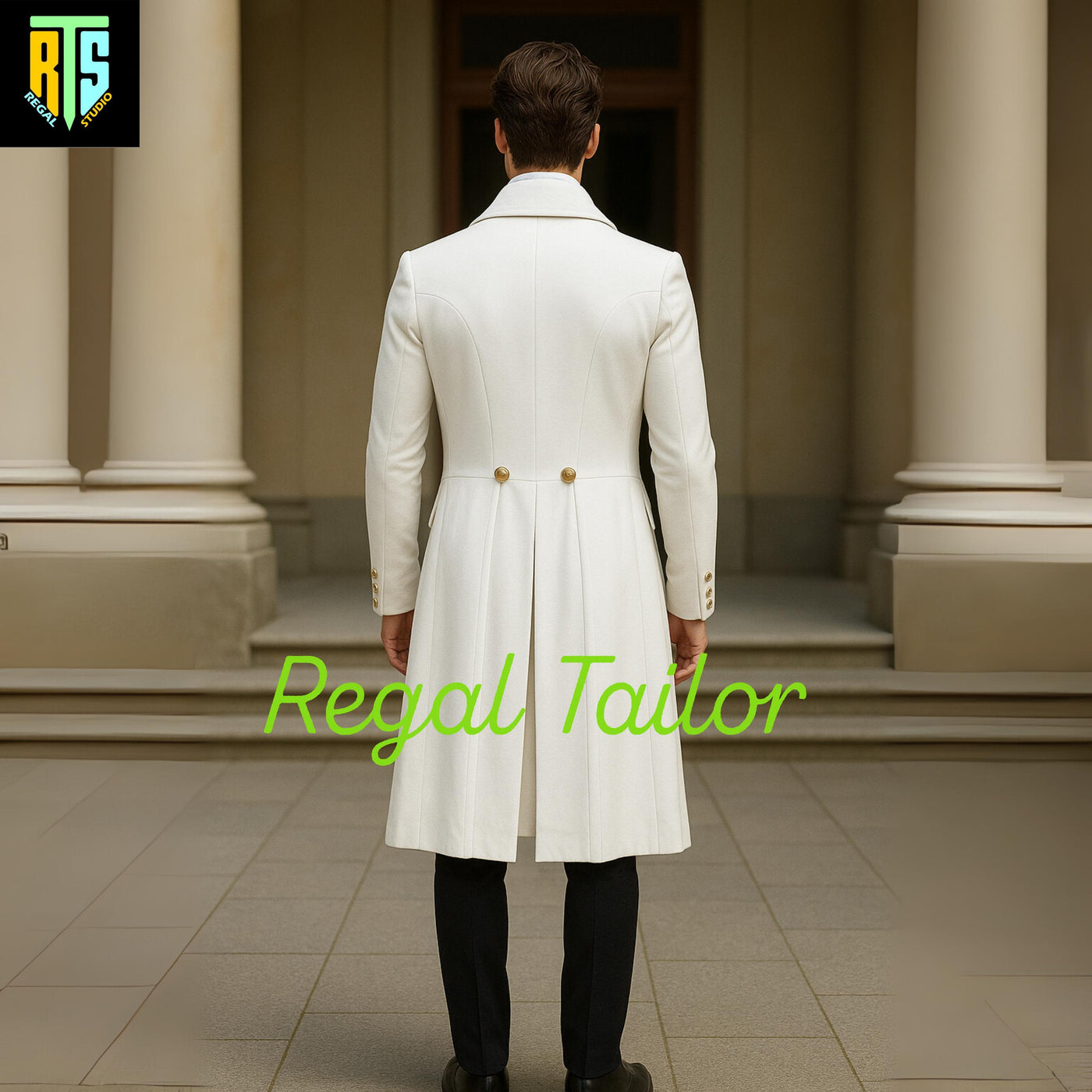 Regency White Wool Coat with Gold Buttons – Formal Victorian Officer Coat – Historical Reenactment Steampunk Wedding Jacket - Regency Jacket