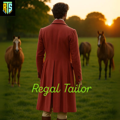 18th Century Inspired Formal Suit - Regency Rust Red Riding Wool Coat Set , Waistcoat & Breeches - Men's Regency Jackets - Steampunk Jacket