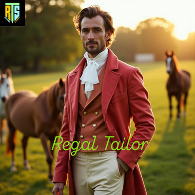 18th Century Inspired Formal Suit - Regency Rust Red Riding Wool Coat Set , Waistcoat & Breeches - Men's Regency Jackets - Steampunk Jacket