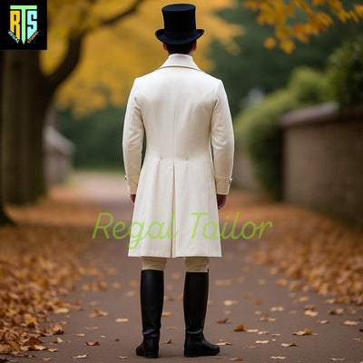 Elegant Regency Era Cream Frock Coat with Matching Waistcoat and Breeches - Authentic 1800s Style with Elegant Long Tails - Custom Fitted