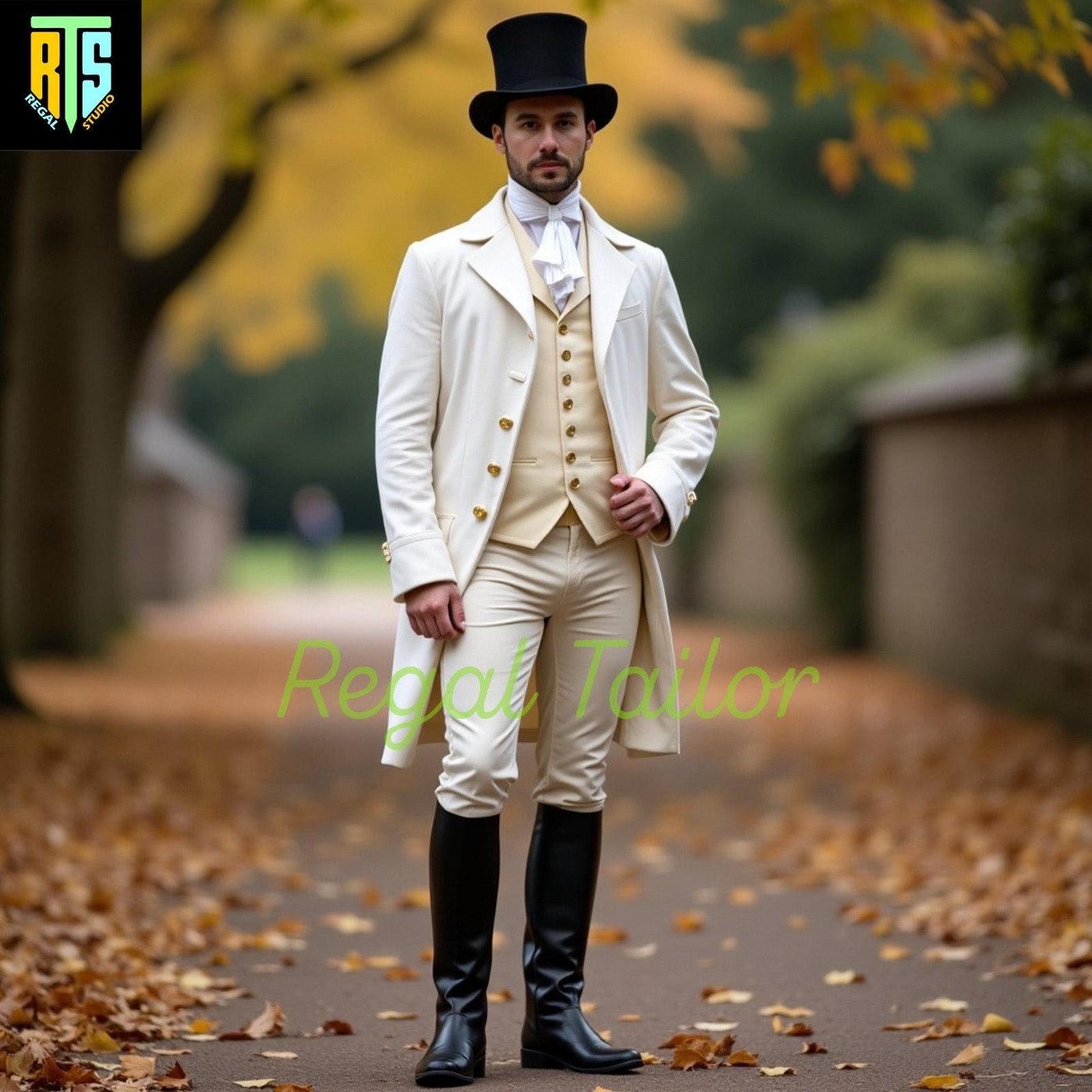 Elegant Regency Era Cream Frock Coat with Matching Waistcoat and Breeches - Authentic 1800s Style with Elegant Long Tails - Custom Fitted