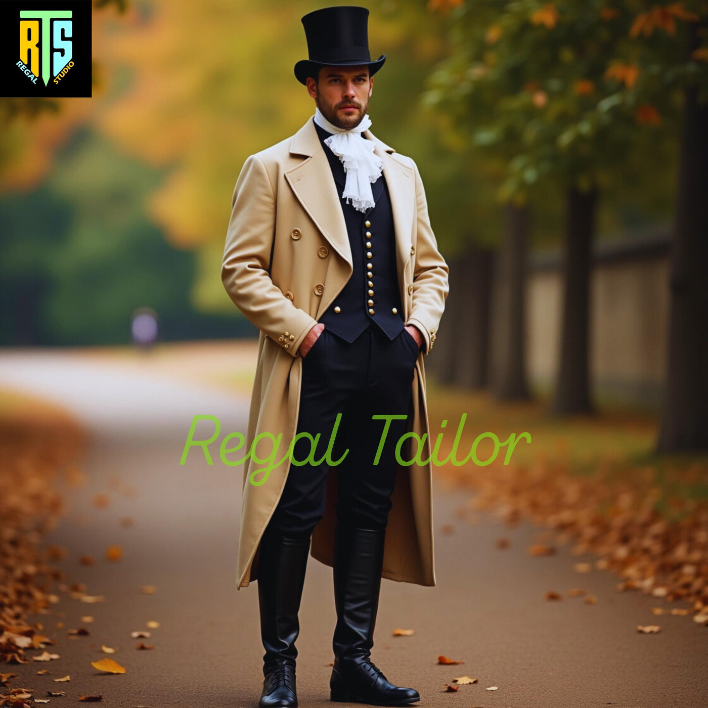 Victorian Gentleman Beige Wool Coat - Exquisitely Handmade Mr. Darcy-Inspired Men's Regency Military Coat - Regency Era Jackets