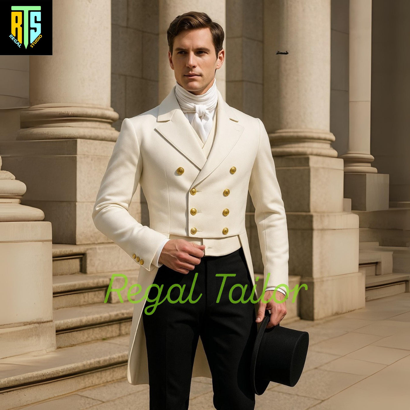 Jane Austen Costume - Regency Era Men's White Tailcoat Outfit – 19th Century Historical Costume – Cosplay or Themed Event Wear - Men's Coat