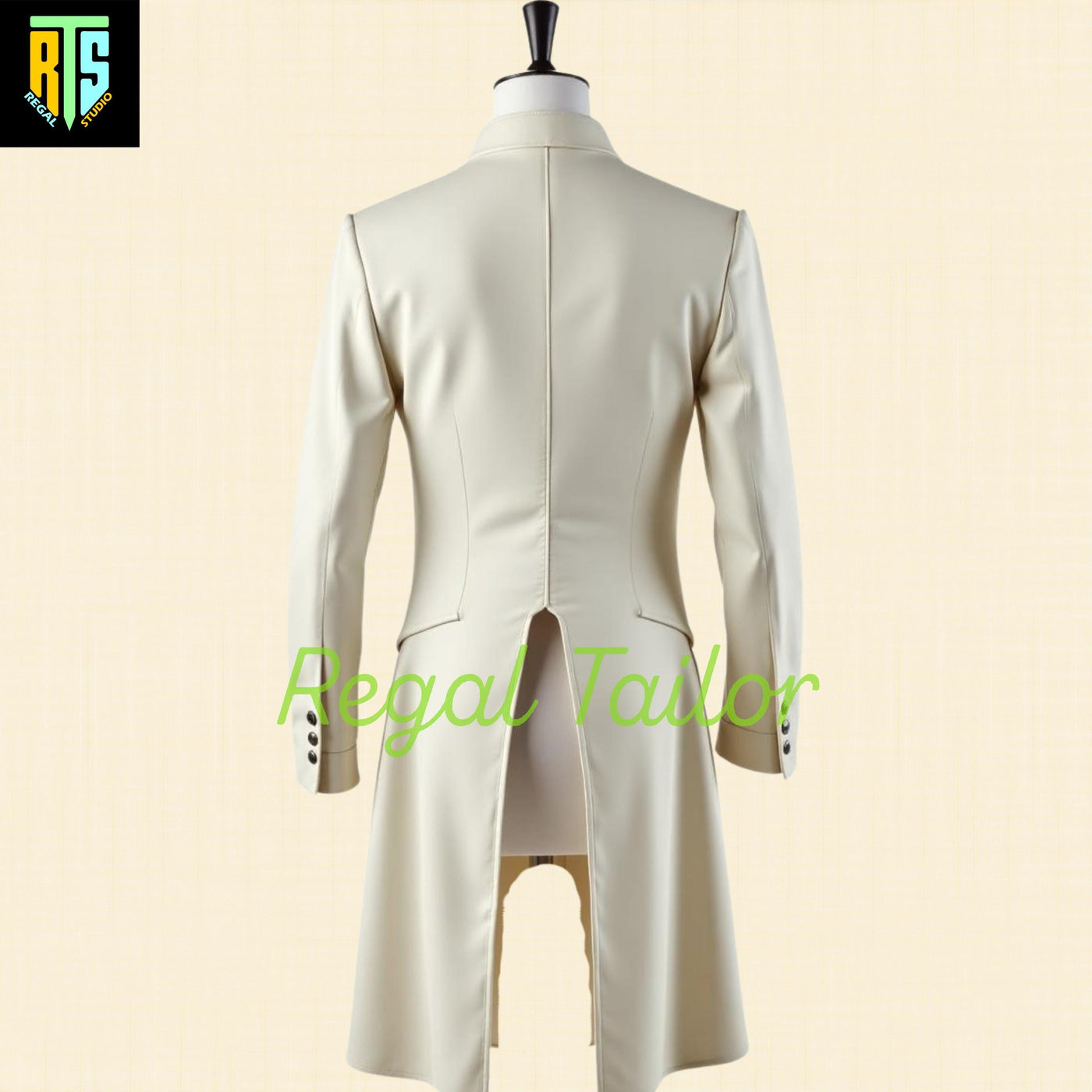 Refined Regency White Wool Tailcoat with Double-Breasted Buttons and High Collar – 19th Century Historical Costume - Men's Regency Jackets