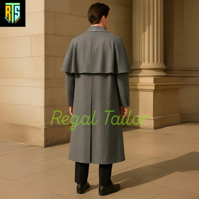 Classic Grey Wool Inverness Cape Coat – Victorian Style Overcoat for Gentlemen– A Custom Made Wool Overcoat - Regency Garrick Wool Overcoat
