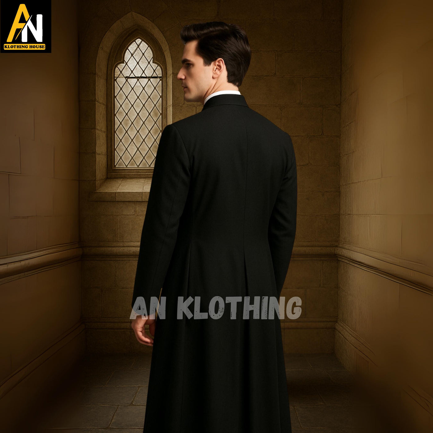 Men's Black Clerical Wool Cassock for Priests – Full-Length Button Front Robe with Roman Collar | Custom Fit Church Vestment - Custom Size