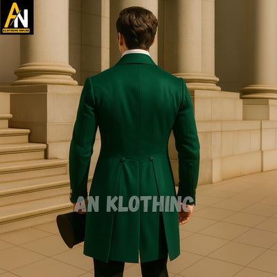 Regency Green Tailcoat for Men – Double Breasted Regency Jacket with Gold Buttons – 19th Century Gentleman’s Historical Reenactment Outfit