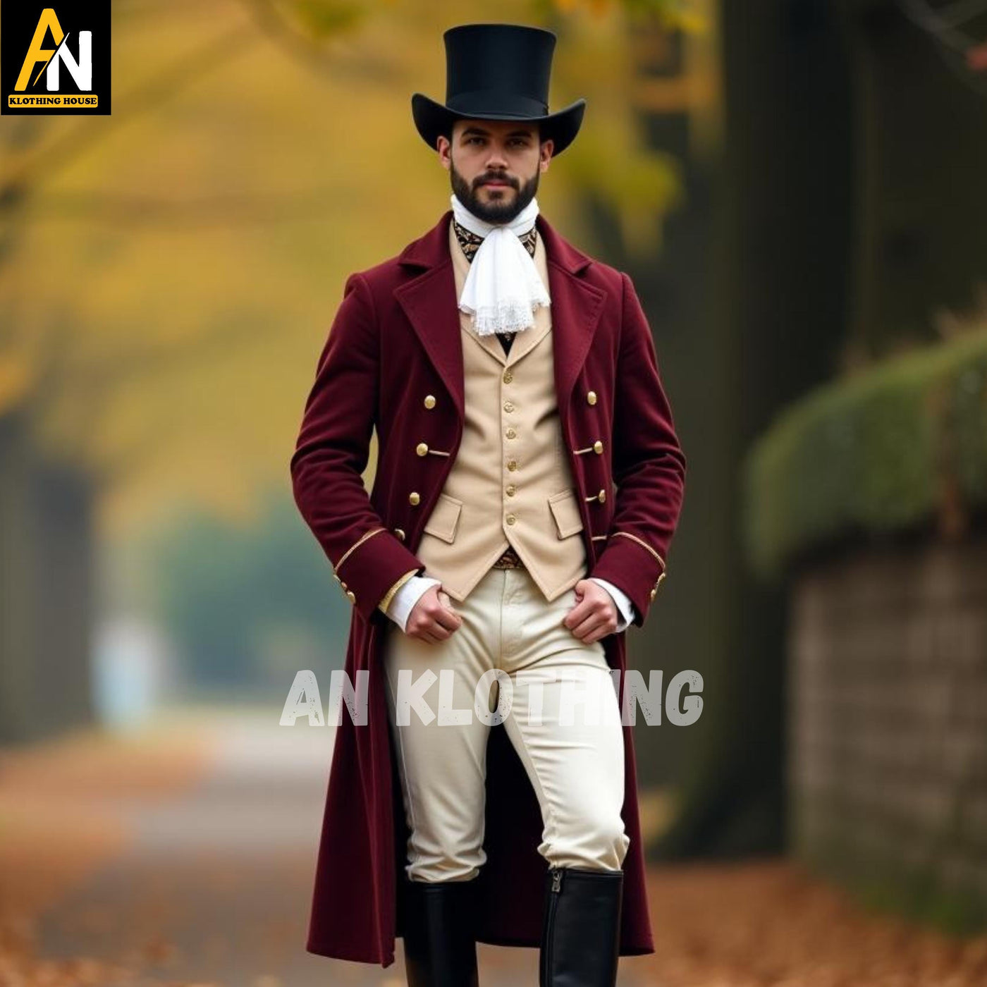 Burgundy Regency Wool Coat with Tan Waistcoat – Historical Men's Victorian Outfit | Steampunk Wedding | Fall Reenactment Costume - Mens Suit