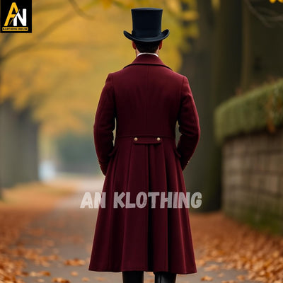Burgundy Regency Wool Coat with Tan Waistcoat – Historical Men's Victorian Outfit | Steampunk Wedding | Fall Reenactment Costume - Mens Suit