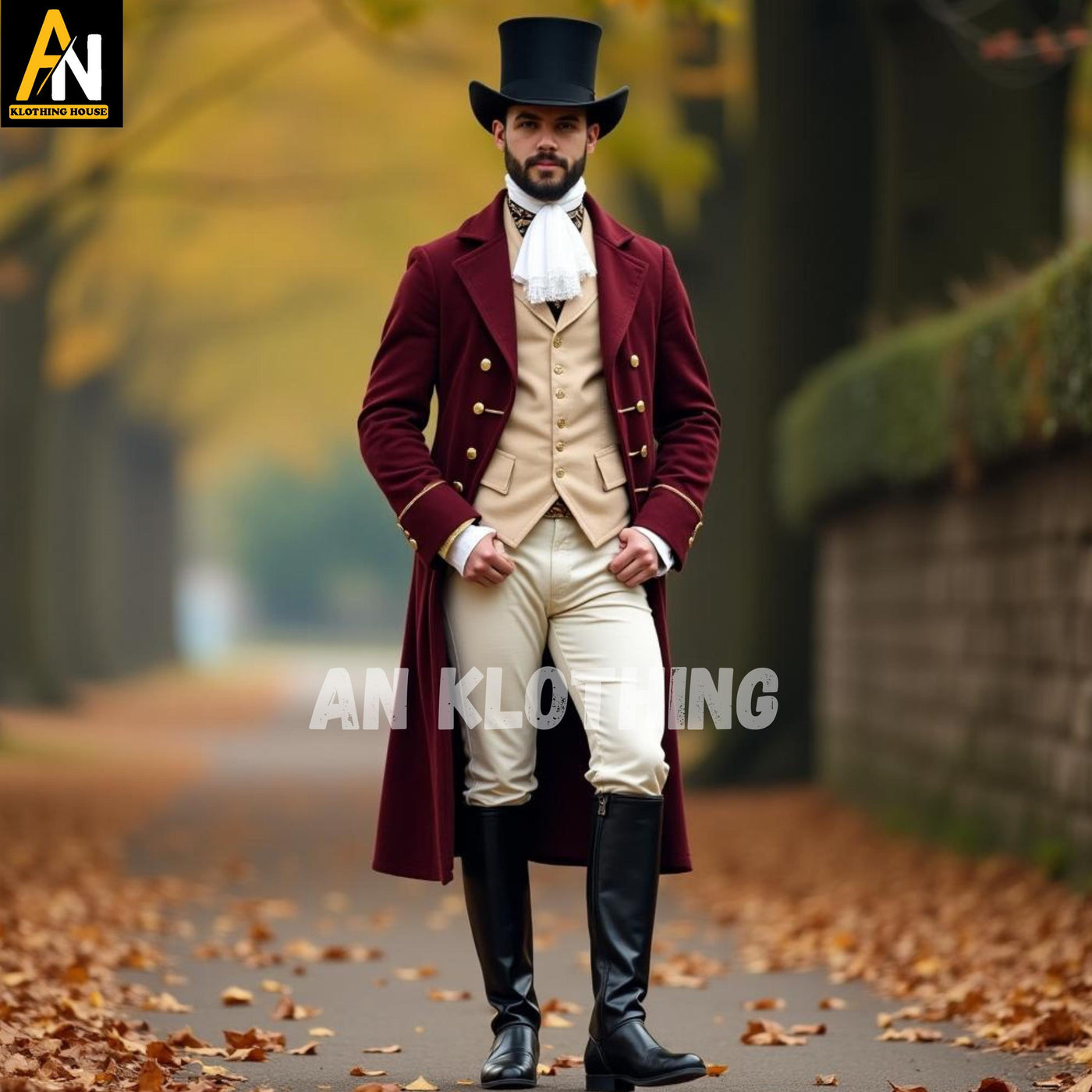 Burgundy Regency Wool Coat with Tan Waistcoat – Historical Men's Victorian Outfit | Steampunk Wedding | Fall Reenactment Costume - Mens Suit