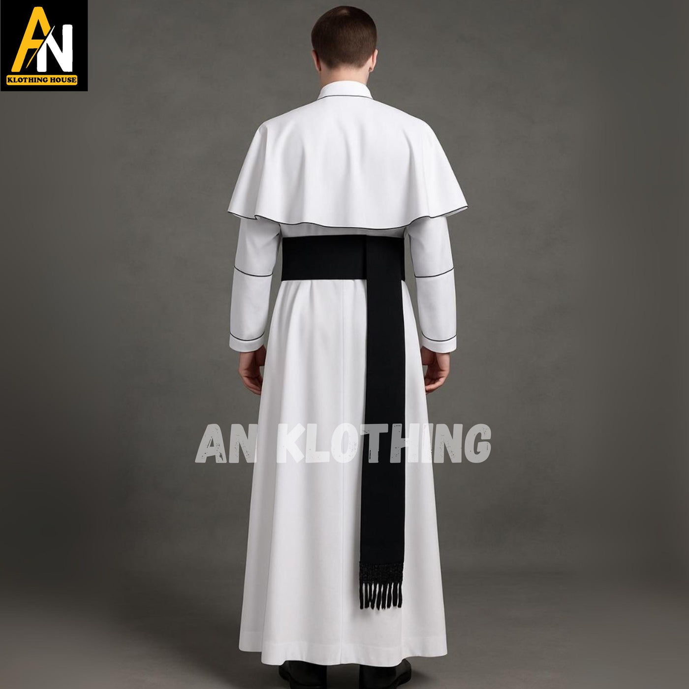 Traditional White Clergy Cassock for Men – Handmade Ecclesiastical Robe with Black Fascia & Cape | Custom Sizes - Priest Outfit for Church