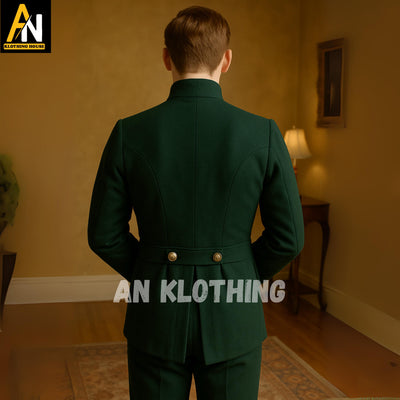Chauffeur Uniform - Men's Green Military Dress Coat – Double-Breasted Tailored Uniform Jacket with Brass Buttons | Regency Style Formal Wear