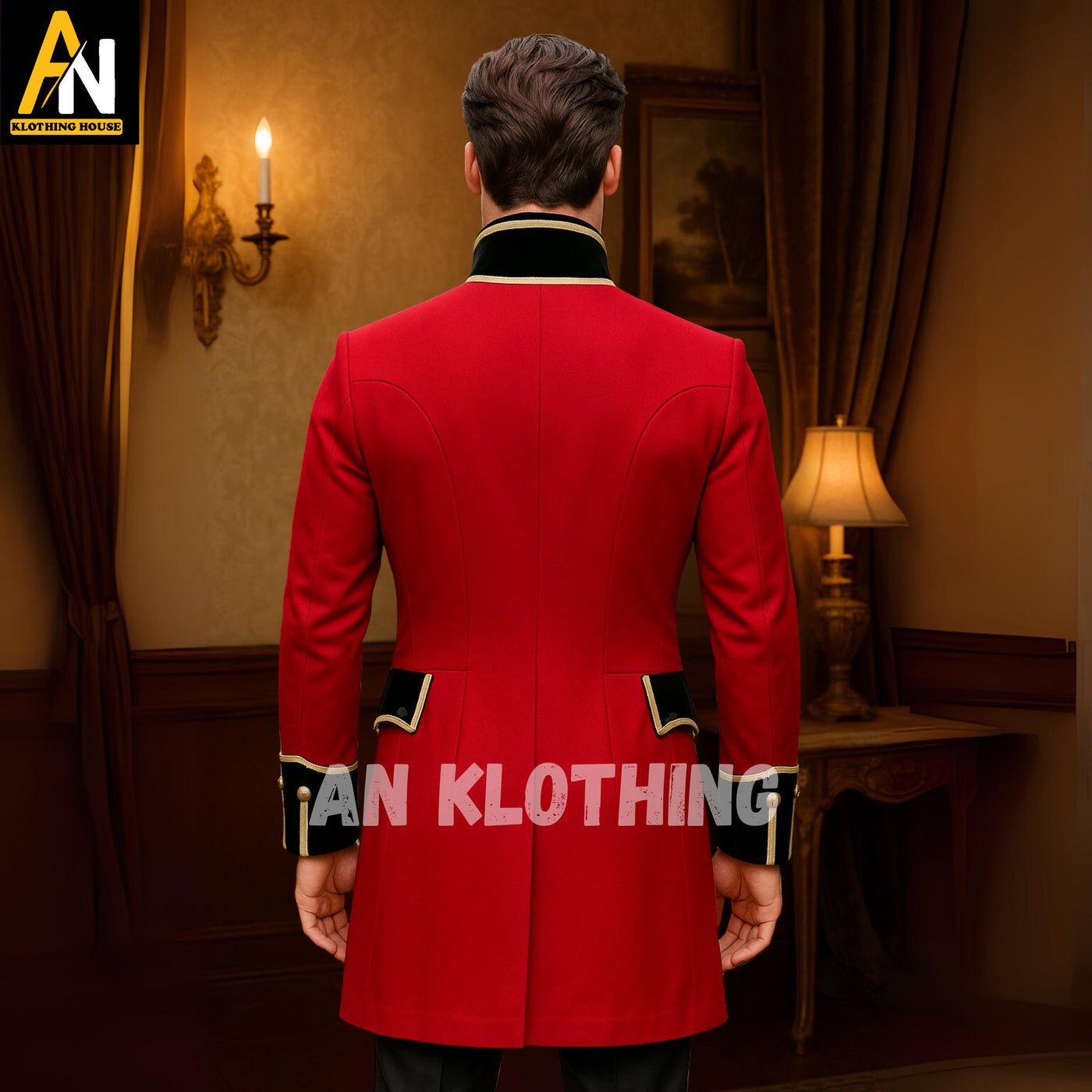 Men's Red Military Coat with Gold Braiding – British Style Officer Parade Jacket | Historical Reenactment & Cosplay Costume