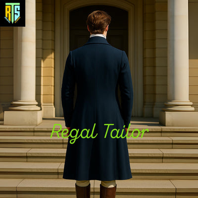 19th Century Men's Regency Navy Blue Wool Coat with Gold Waistcoat – Historical Outfit - Men's Regency Era Jackets - Custom Made Wool Coat